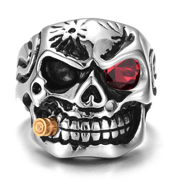 biker ring Red Zircon Eye Fashion Gold Smoking - Image 2