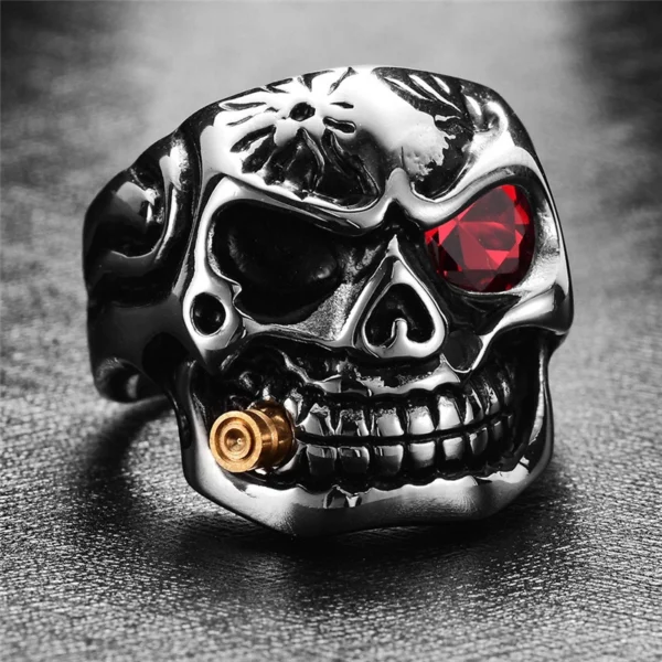 biker ring Red Zircon Eye Fashion Gold Smoking - Image 4