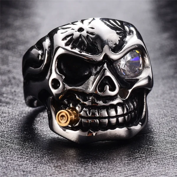 biker ring Red Zircon Eye Fashion Gold Smoking - Image 3