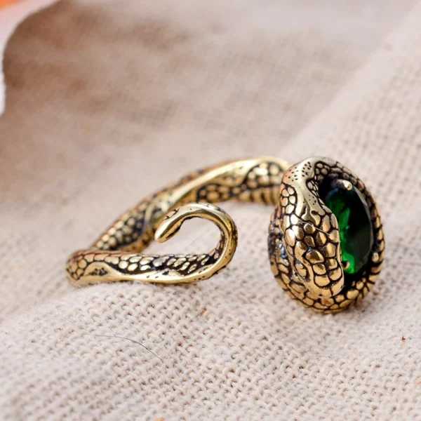 New Style Vintage Snake ring Green Crystal Silver - Image 4