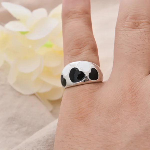 love ring black and white two heart luxury - Image 2