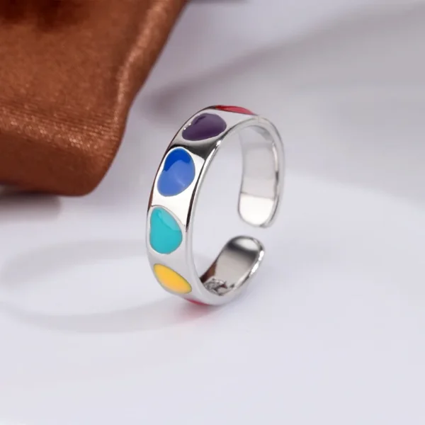 Silver Wedding Rings Romantic Colorful Love Hearts - Image 3