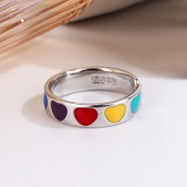 Silver Wedding Rings Romantic Colorful Love Hearts - Image 4