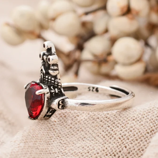 love ring Red Crystal Crown Design Vintage - Image 4