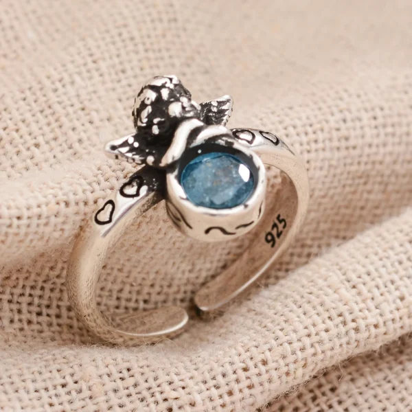 angel ring with Blue Stone top For women Gift - Image 3