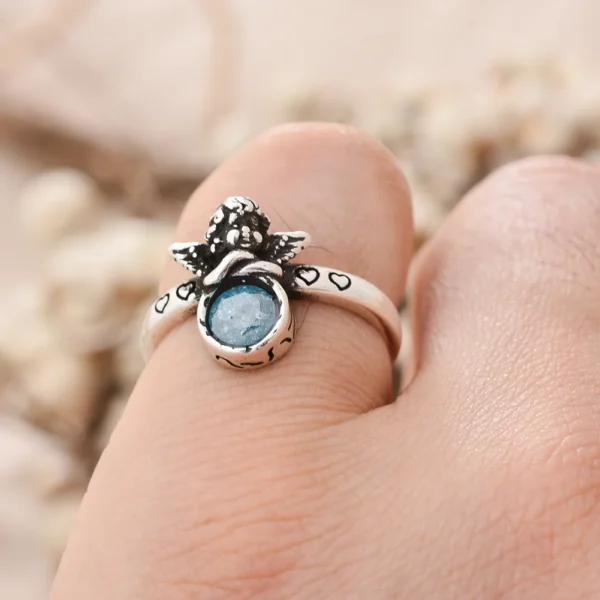 angel ring with Blue Stone top For women Gift - Image 2