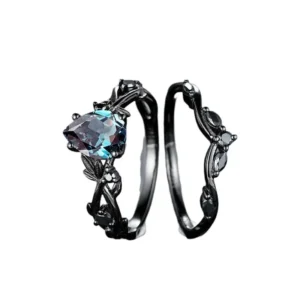 Black silver ring fashion sea blue zircon 