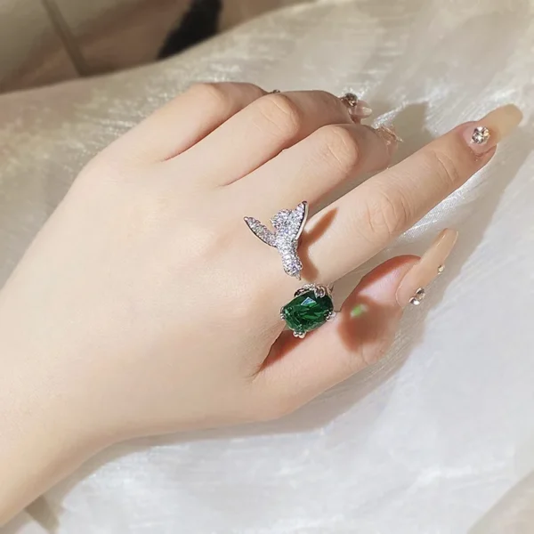 Bird ring with green crystal For Women Gifts - Image 3